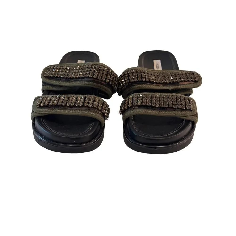 ✨Chelsea & Violet Rhinestone Embellished Camo Velcro Slide Sandals ✨ Size: 7.5
